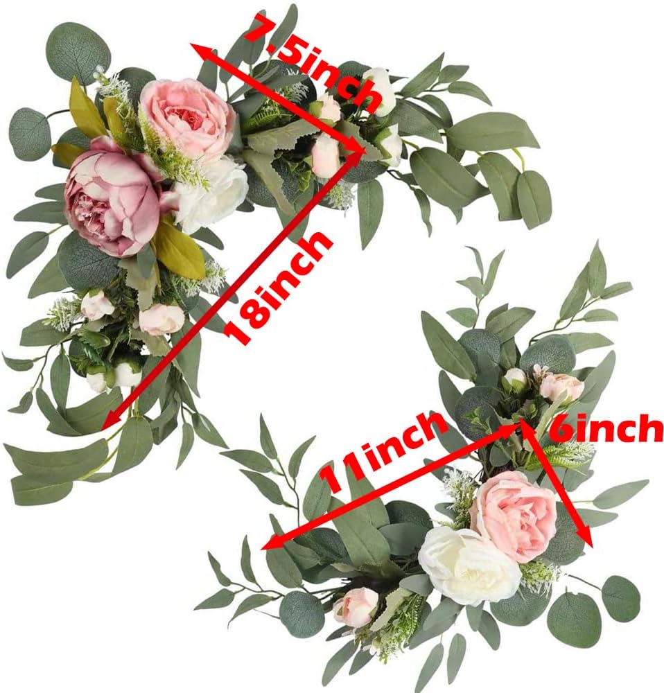 H&W 2pcs Artificial Wedding Arch Flowers for Wedding Sign, Floral Swag Dusty Decor for Reception Ceremony Backdrop Sweetheart Table (Mixed Color Peony)