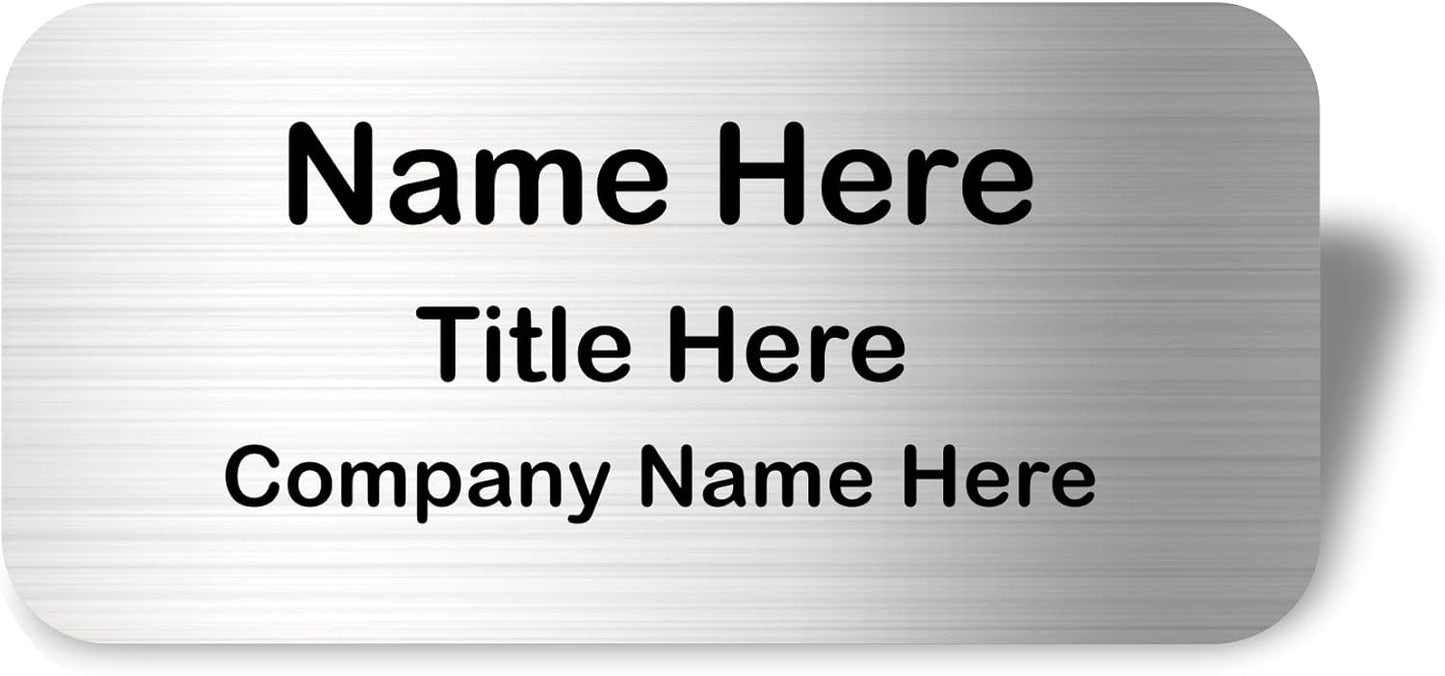 Awards4U Custom Name Tag - Personalized Metal Name Badge with Magnet Backing - Silver, 3"x1.5" - No Logo