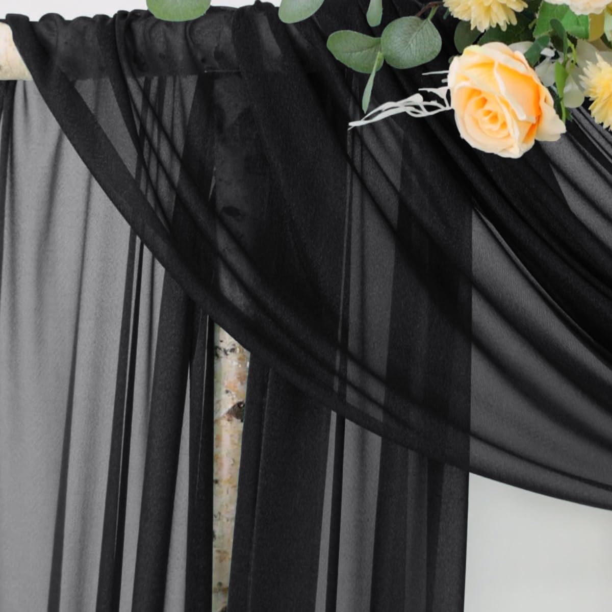 Socomi Black Sheer Gothic Wedding Draping Fabric 29" x 20Ft 2 Panel Outdoor Curtain Arch Drapes Extra Long for Bridal Baby Shower Ceremony Birthday Party Decor