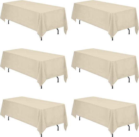 BRILLMAX 6 Pack Beige Tablecloths 70 x 120 Inch for 6ft or 8ft Rectangle Tables - Rectangular Bulk Linen Polyester Fabric Washable Cloth Cover for Wedding Reception Banquet Birthday Party