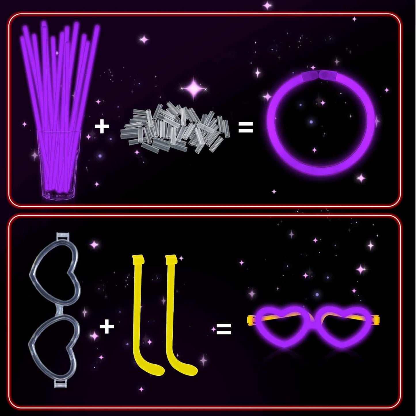 60 Pack 8” Purple Glow Sticks Bulk Bright Glow Sticks with 60 Connectors 20 Heart Glasses Glow In The Dark Party Supplies Neon Party Decorations Glow Bracelet Glasses for Carnival (Purple)