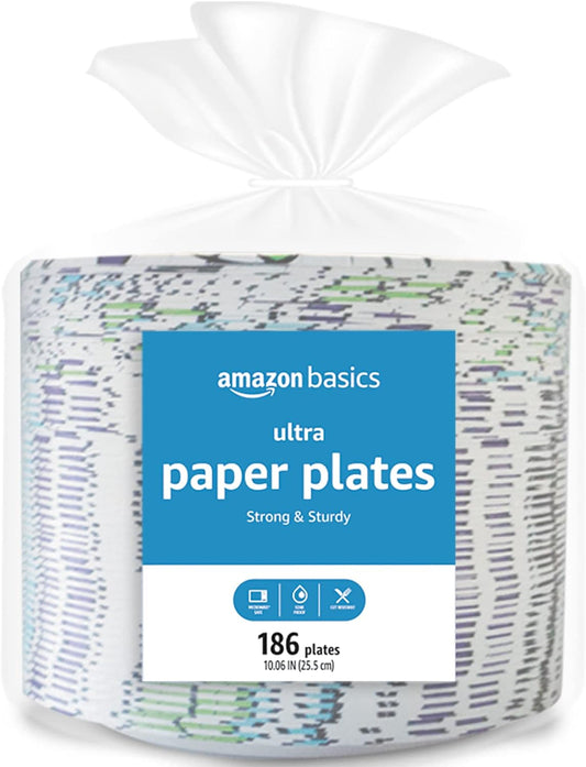 Amazon Basics Ultra Paper Plates, 10 Inch, Disposable, 372 Count (2 pack of 186)