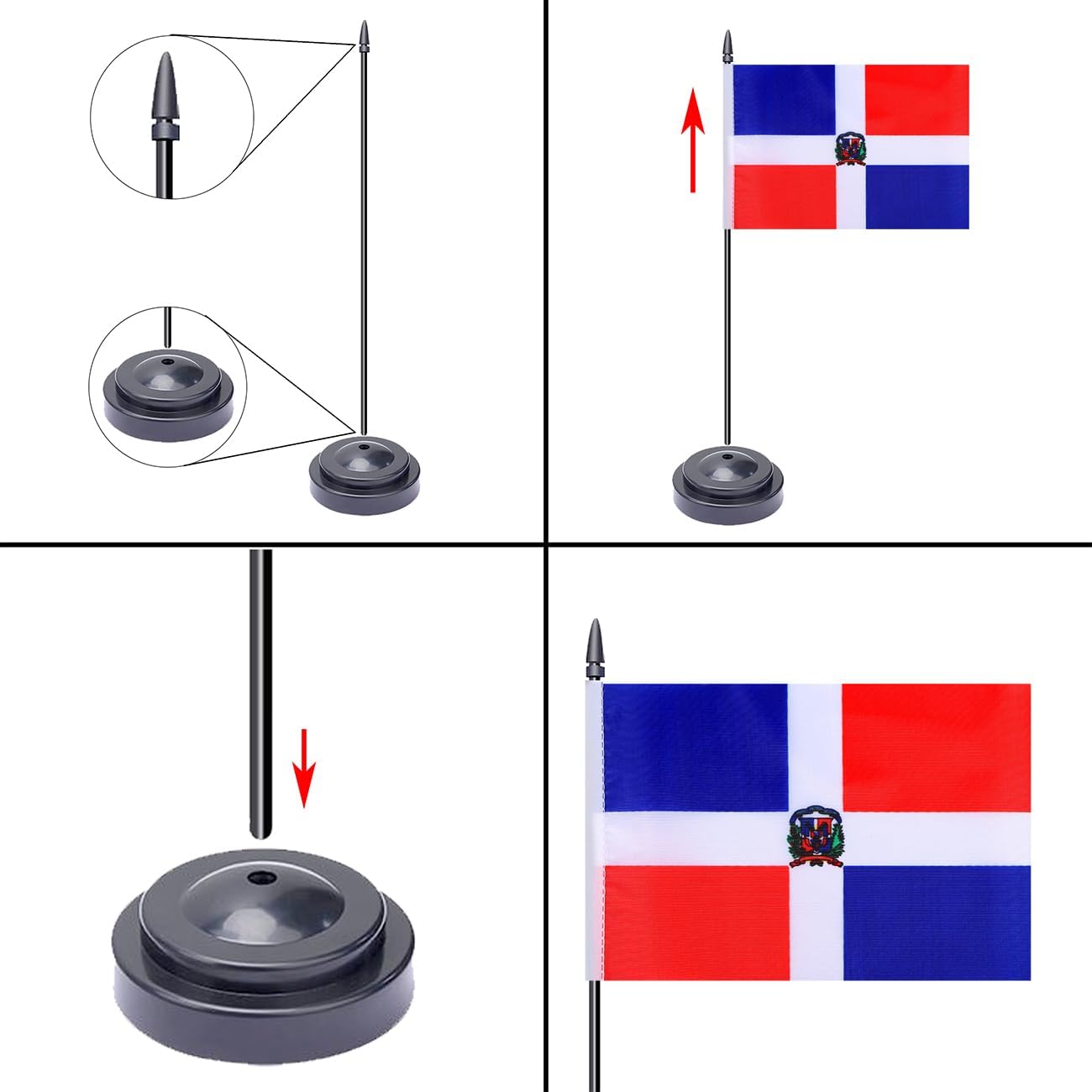 WXTWK 2 Pack Dominican Flag Dominican Deluxe Desk Flag Set - Mini Small Dominican Republic Table Office Flags with Black 12" Solid Pole Stand Base Classroom Meeting Desktop Decorations