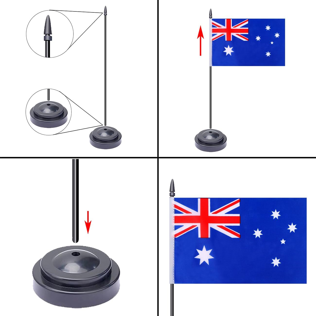 WXTWK 2 Pack Australia Flag Australia Deluxe Desk Flag Set - Mini Small Australian Table Office Flags with Black 12" Solid Pole Stand Base Classroom Meeting Desktop Decorations