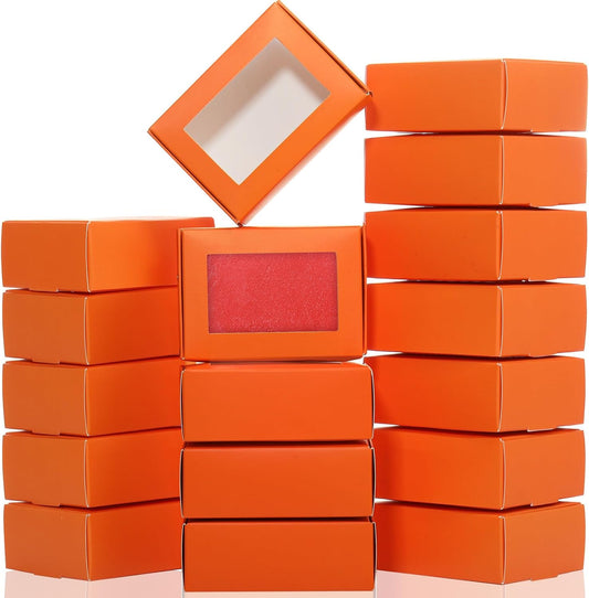 Zonon 30 Pcs Soap Boxes for Homemade Packaging, Mini Kraft Treat Boxes with Window for Bakery Candy Soap Making Gift Packaging(3.7 x 2.6 x 1.37 Inch,Orange)