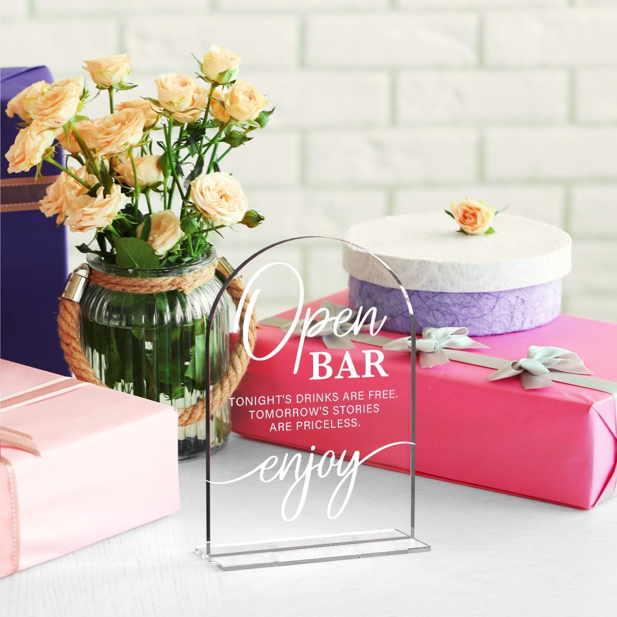 Acrylic Wedding Sign Wedding Signs for Ceremony Open Bar Sign for Wedding Modern Calligraphy Arch Acrylic Table Top Sign for Wedding Reception and Event Party Table