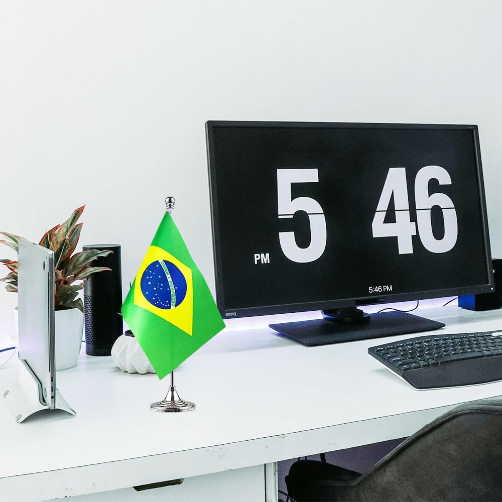 Brazil Flag Brazilian Flags, Small Mini Brazilian Desk Flag, Used for Table Office Classroom Home Patriotic Events Decorations
