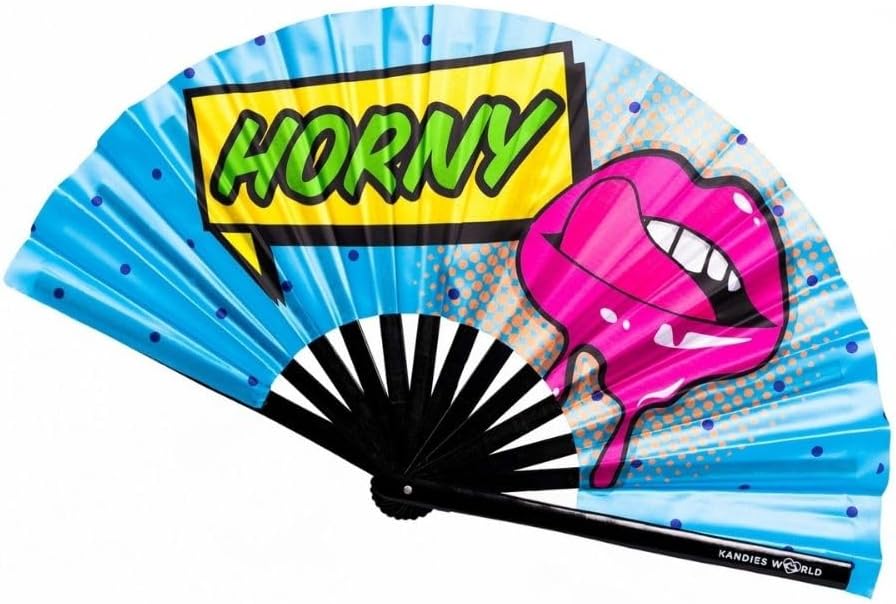 Kandies World Custom Festival Folding Hand Fan - Unique Designs, Made of Bamboo, Clacking Sound, Lightweight - Perfect Rave and Festival Accessory!
