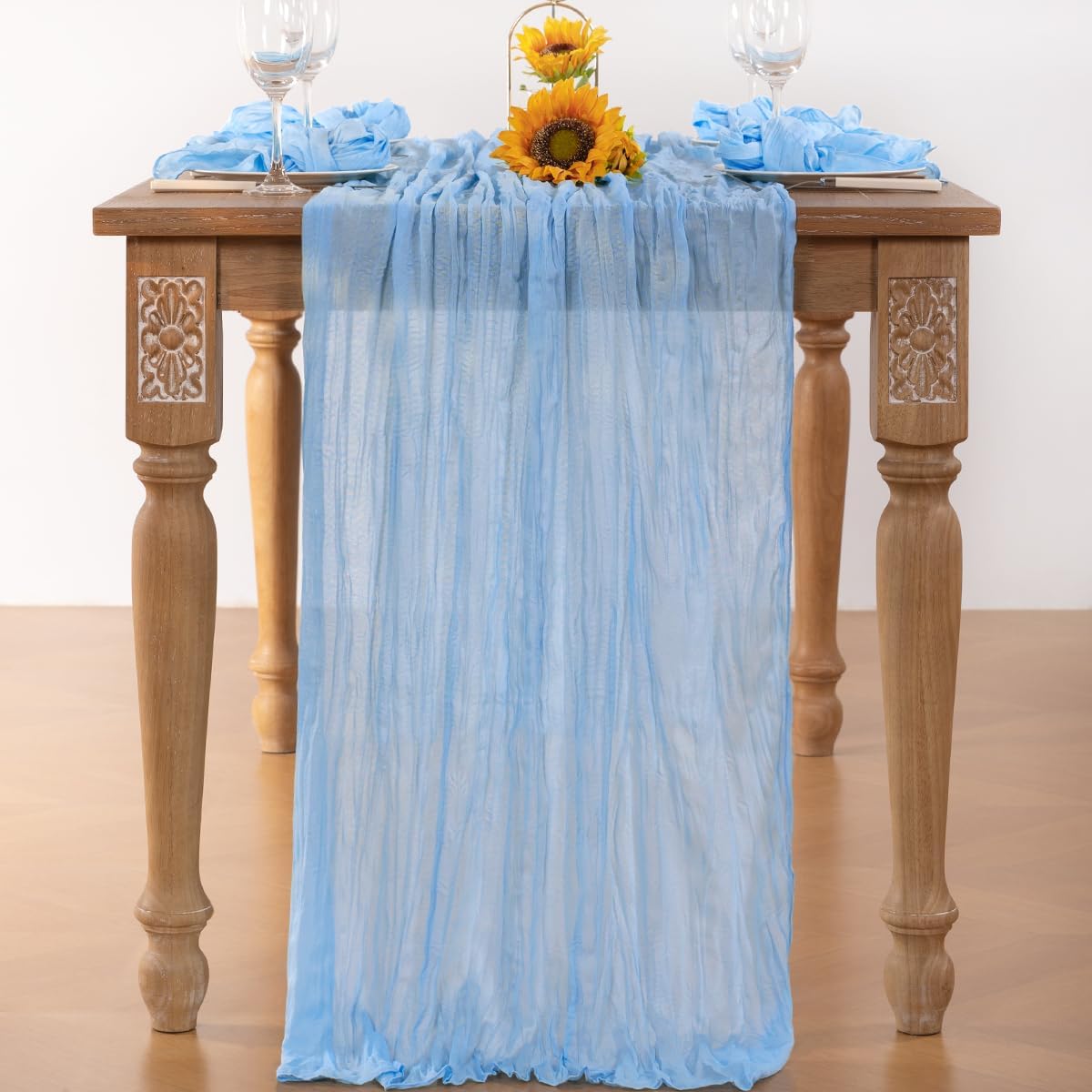 Baby Blue Cheesecloth Table Runner 10 Pack Fall Table Runners Boho Gauze 120 Inches Light Blue Cheese Cloth Fall Table Decorations for Thanksgiving Wedding Bridal Baby Boy Shower Party