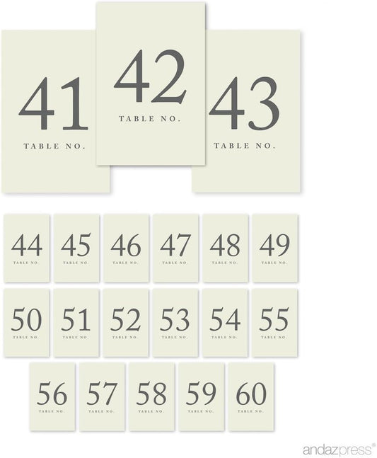 Andaz Press Ivory Wedding Table Numbers 41-60, 4x6-Inches Table Number Cards For Wedding Reception, Table Number For Seating Chart For Wedding Reception, Restaurant, Classroom, Boda