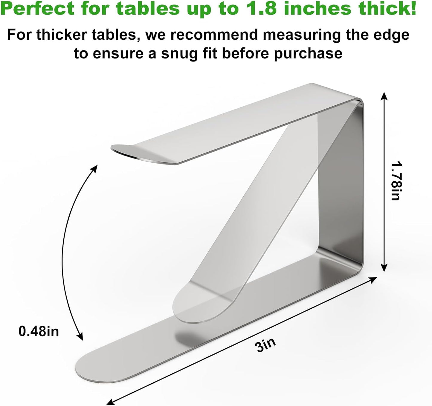 32 Pack Tablecloth Clips Heavy Duty, 2.95"x1.77" Stainless Steel Rust Proof Tablecloth Clips for 2" Thick Tables - Anti-Slip Pads Home Restaurant Picnic