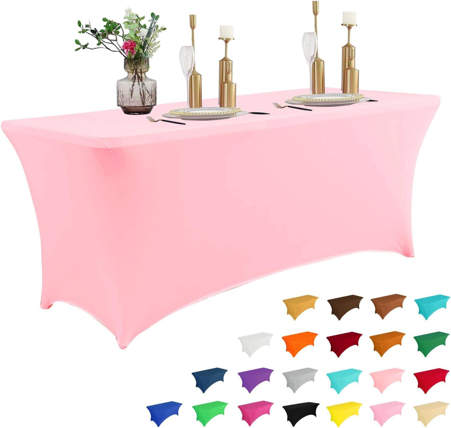 IVAPUPU 8FT Table Cloth for Rectangular Fitted Events Stretch Pink Table Covers Washable Cover Spandex Tablecloth Protector for Party, Wedding, Cocktail, Banquet, Festival