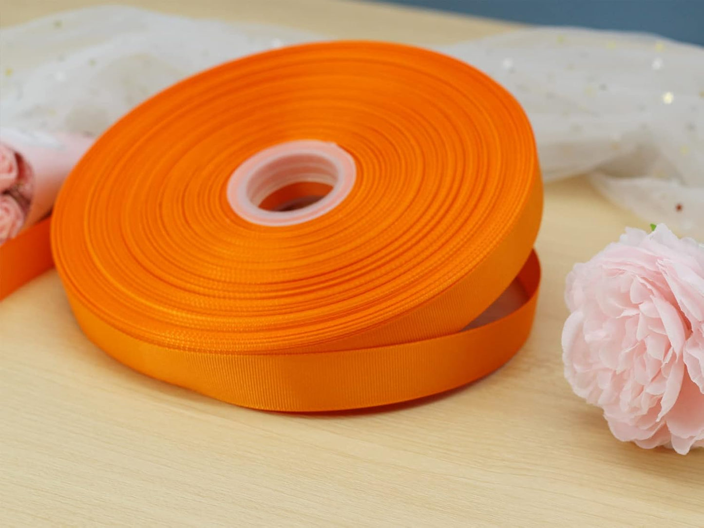 Jesep One Roll 100 Yards Soild Grosgrain Ribbon Boutique Gift Wrapping Package Ribbon, DIY Crafts Bow Hair Headband Accessories Assorted Ribbon #752 (3/4" 20mm, Orange)