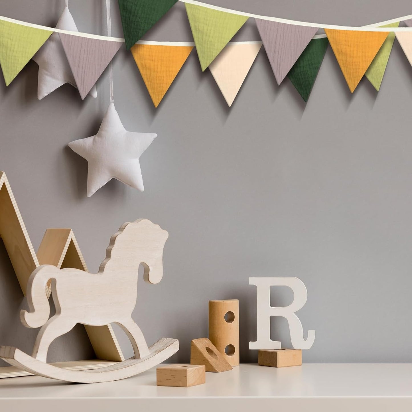 Oudain 15.5 ft Pennant Banner Flags, 2 Pcs Nursery Garland Triangle Bunting Flag Baby Banner for Nursery Decor Baby Birthday Boho Wedding Shower Party Event, Each 7.75 ft(Green Color)