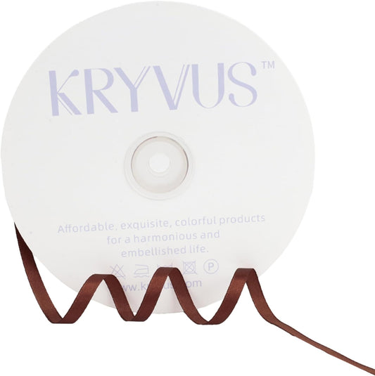 Coffee Brown Satin Ribbon 1/4 inch X Continuous 100 Yards, Single Face Polyester Ribbon Perfect for Gift Wrapping, Flower Bouquet, Wedding Decor, Crafts, Bow Making, Sewing and More