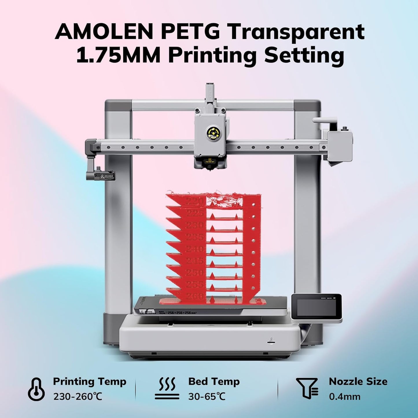 AMOLEN Rapid PETG Basic 3D Printer Filament 1.75mm +/-0.02mm,500mm/s High Speed Strong Toughness Red 1KG/2.2lb