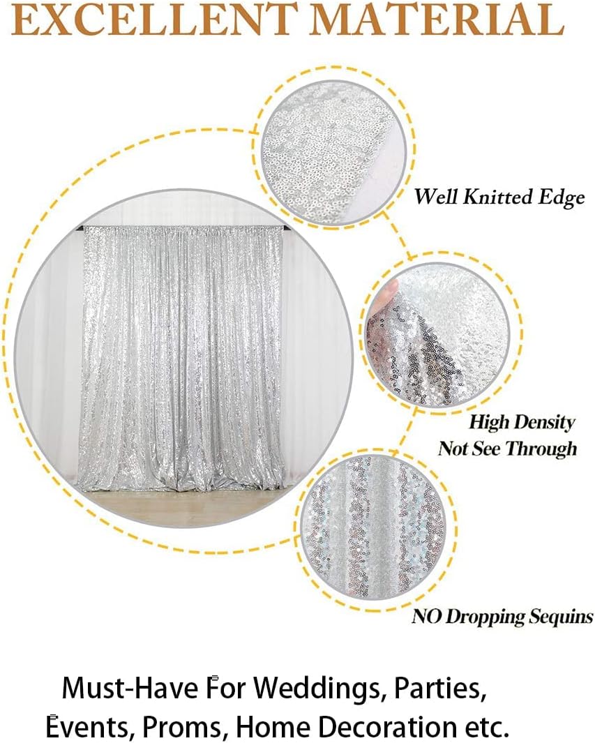 ShiDianYi Silver Sequin Wedding Backdrop - 10x10FT Photo Booth Curtains for Parties & Events