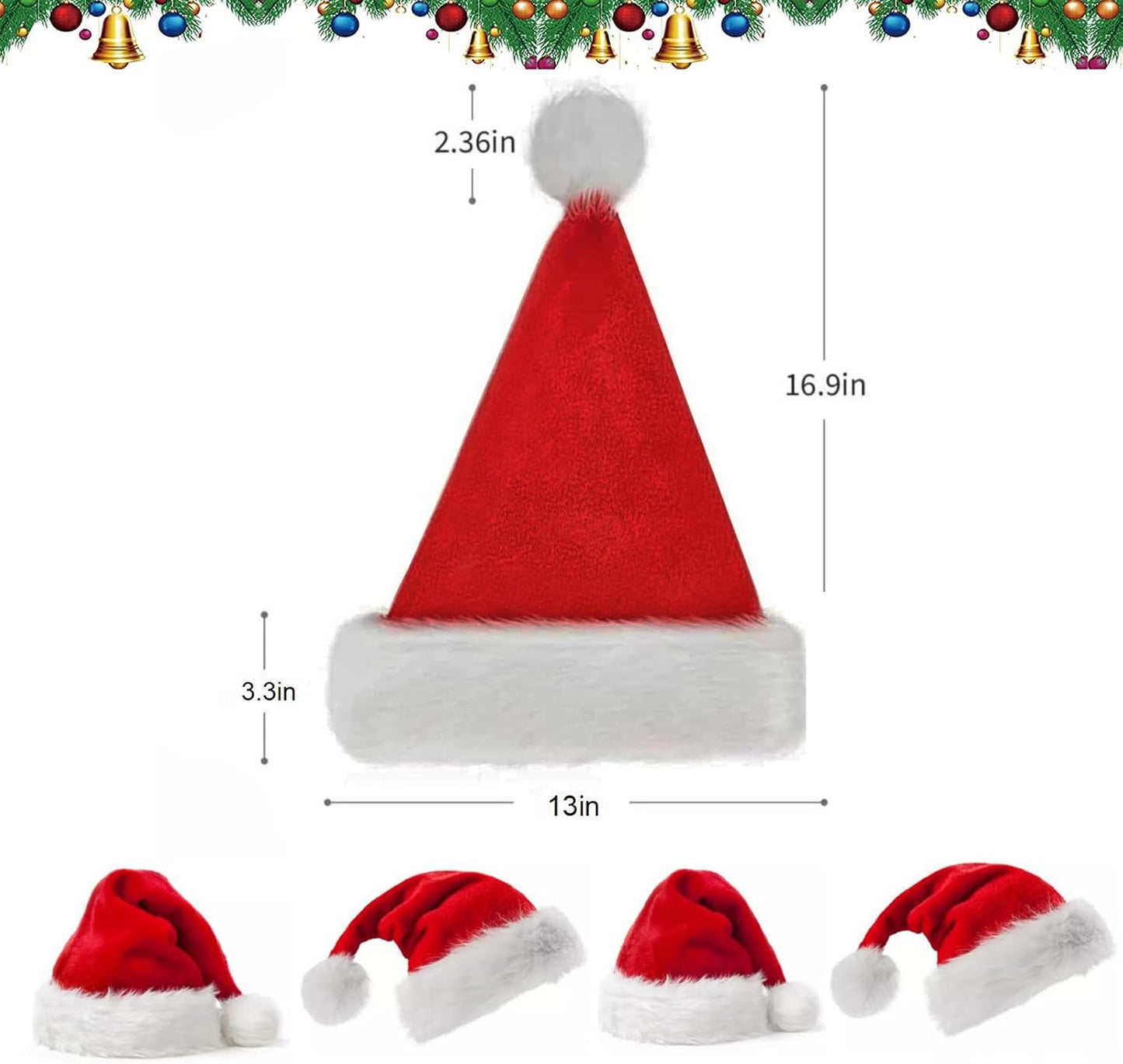 Berenlu Christmas Hat, Santa Hat, Xmas Holiday Hat for Adults, Touch Soft and Comfortable Velvet Thickened Santa Hats for Christmas New Year Holiday Party Supplies