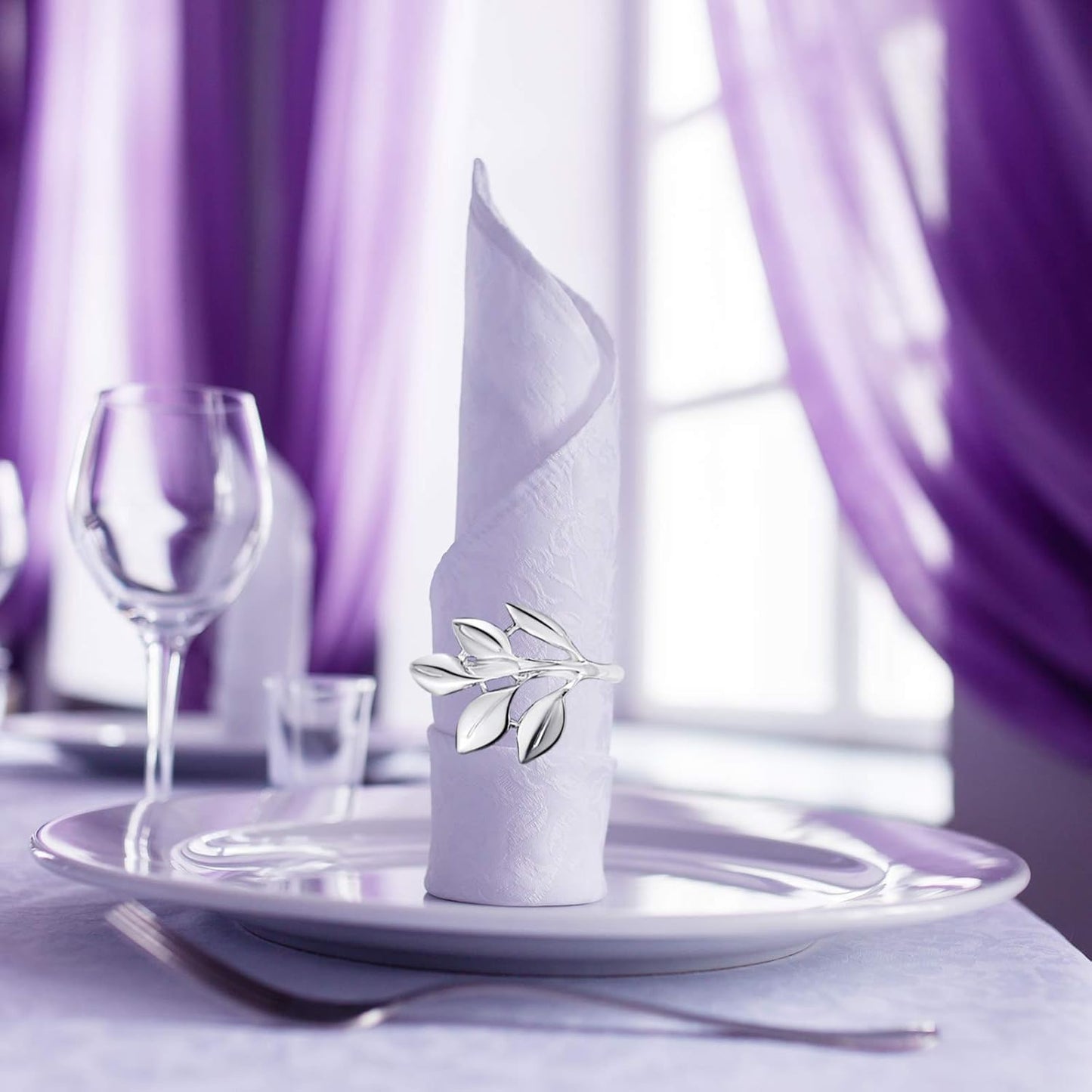 Hotop 36 Pcs Leaf Napkin Rings Set Silver Metal Napkins Rings Holders Bulk Glossy Table Adornment for Vintage Wedding Bridal Thanksgiving Christmas Holidays Fall Dinner Party Decoration Favors