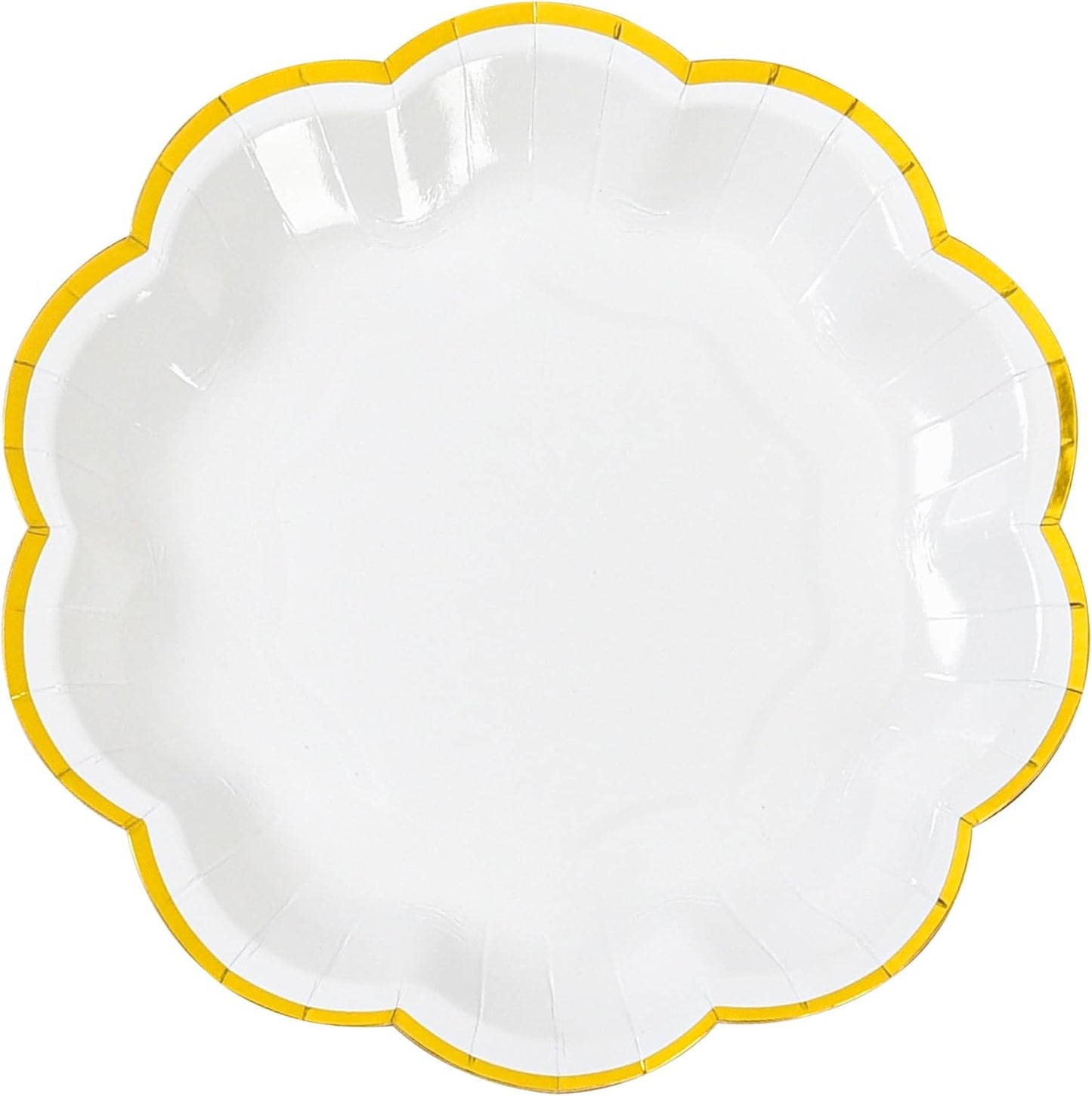 White Golden Party Plates Gold Foil Dessert Paper Plate 7inch Scalloped Edge Disposable Cake Plates for Tea Party Birthday Bridal Baby Shower Wedding Party Supplies (24, White)