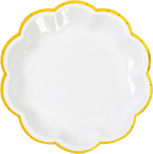 White Golden Party Plates Gold Foil Dessert Paper Plate 7inch Scalloped Edge Disposable Cake Plates for Tea Party Birthday Bridal Baby Shower Wedding Party Supplies (24, White)