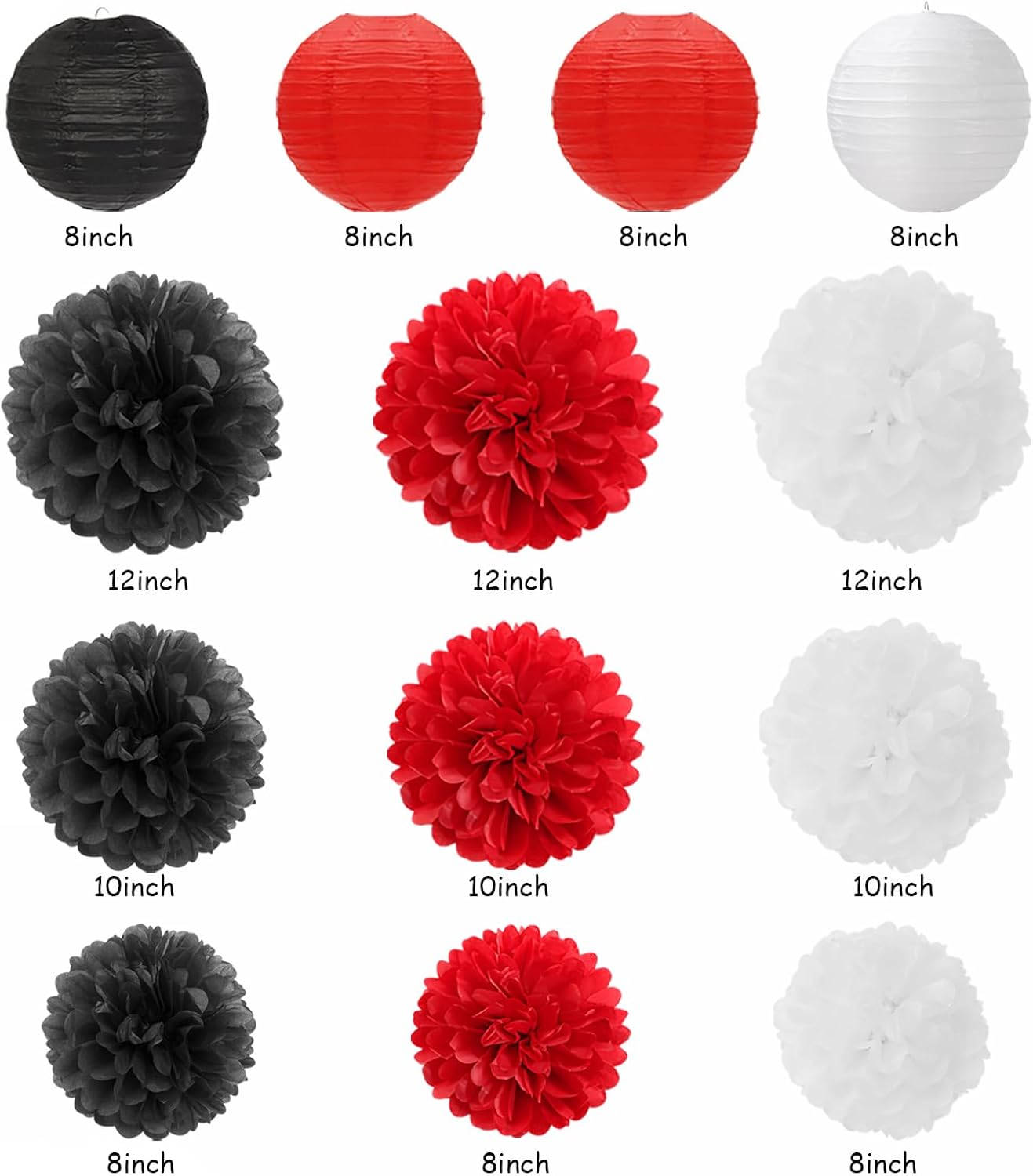 Red-Black White Party-Decorations Paper-Flowers Lanterns - 20PCS Halloween Tissue Pom Poms Streamers Fans Honeycomb, Vintage Baby Shower Birthday Bachelorette Hanging Supplies Decor Burgleda