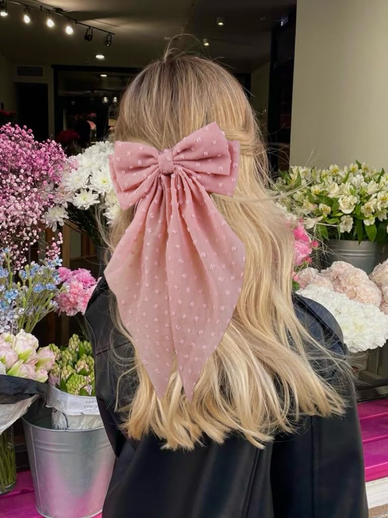 Tobeffect Hair Bow for Women Clips Bulk, Big Ribbon Bows with Long Tail, Oversized Bow Hair Accessories 8PCS