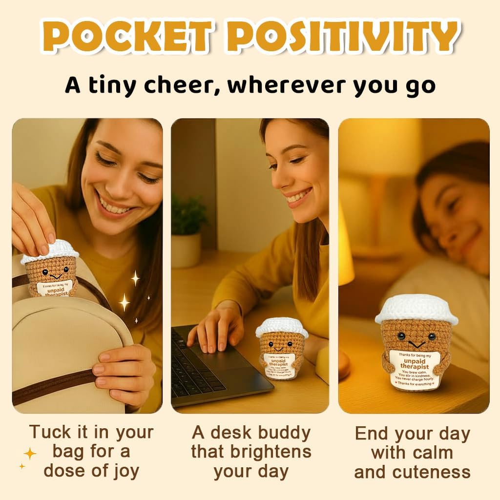 Coffee Lover Gift for Women, Funny Thank You Gifts for Best Friend Bestie, Small Coworker Appreciation Gift, Positive Espresso Emotional Crochet Support