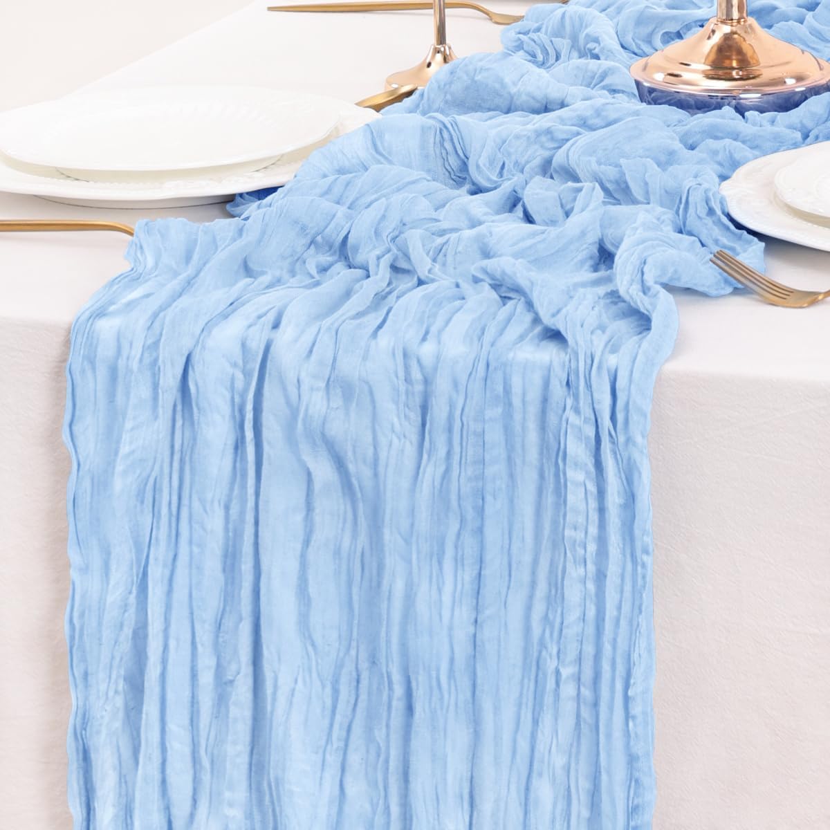 Light Blue Table Runner Cheesecloth Table Runner 10FT Farmhouse Table Runners 120 Inches Fall Table Decor Dining Room Centerpiece Wedding Boho Baby Shower Birthday