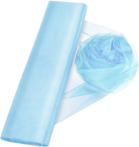 Crystal Organza Tulle Sheer Fabric Backdrop Curtains for Wedding Baby Shower Birthday Party Event Decor, 19” by 30 Yard (Light Blue)