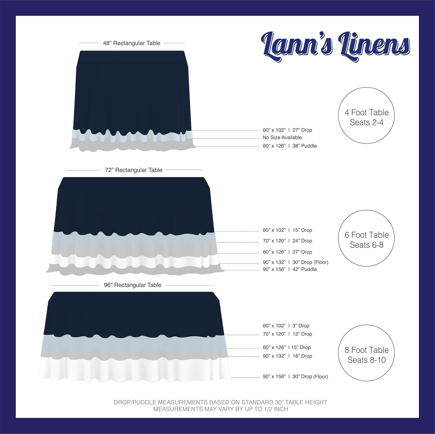 Lann's Linens - 10 Premium 90" x 156" Tablecloths for Wedding/Banquet/Restaurant - Rectangular Polyester Fabric Table Cloths - Navy Blue