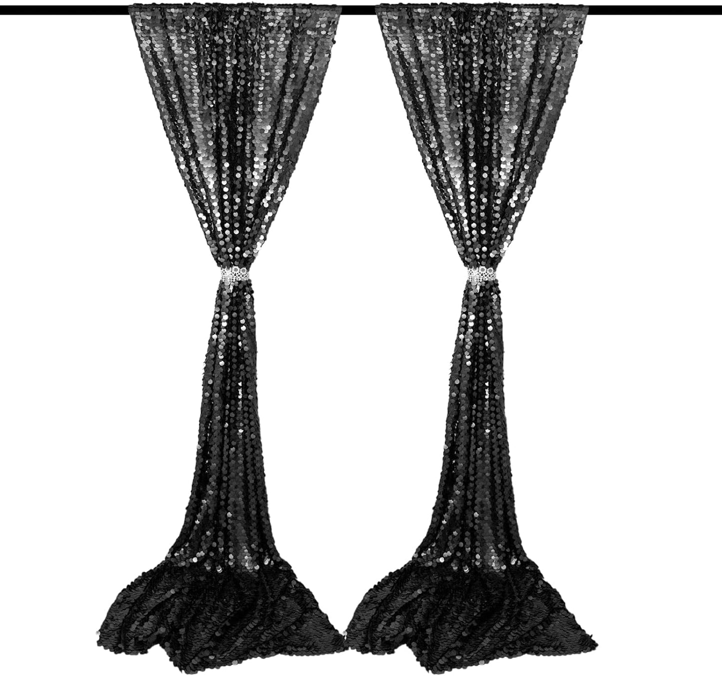JYFLZQ Black Payette Sequin Backdrop Curtains 4ft x 8ft 2 Panels Shimmer Wall Backdrop Big Sequin Background Thick Glitter Photo Booth Backdrops for Birthday Graduation Prom Parties