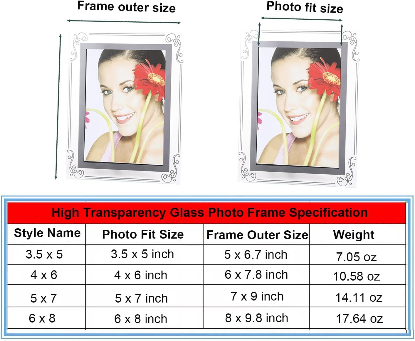 Photo Frames Picture Frame 2 Pack 4x6 High Definition Glass Vertical and Horizontal for Table Desk Shelf Office House Decoration Gifts