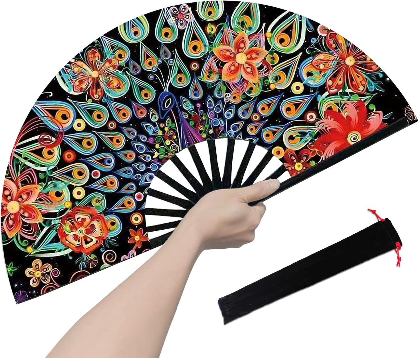 Boots on The Ground Fan, Large Folding Hand Fan for Women and Men, Popping Fans for Line Dancing for Raves, EDM, Dance Party, and Home Decoration