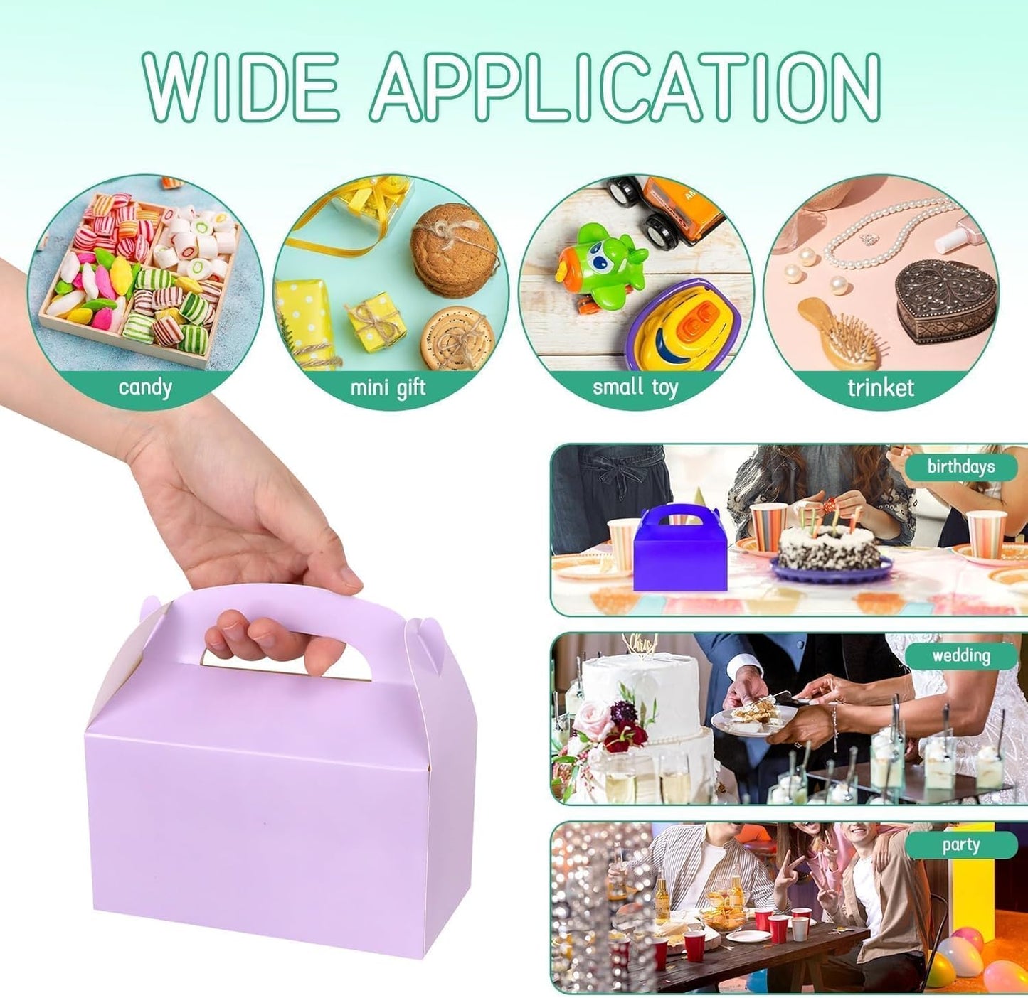 Rcybeo 18 PCS Gable Treat Boxes for Party, 9 Colors Candy Boxes for Kids Birthday, Snack Goodie Treat Bags for Wedding Favors, Baby Shower, 6.3 x 3.5 x 3.5 In