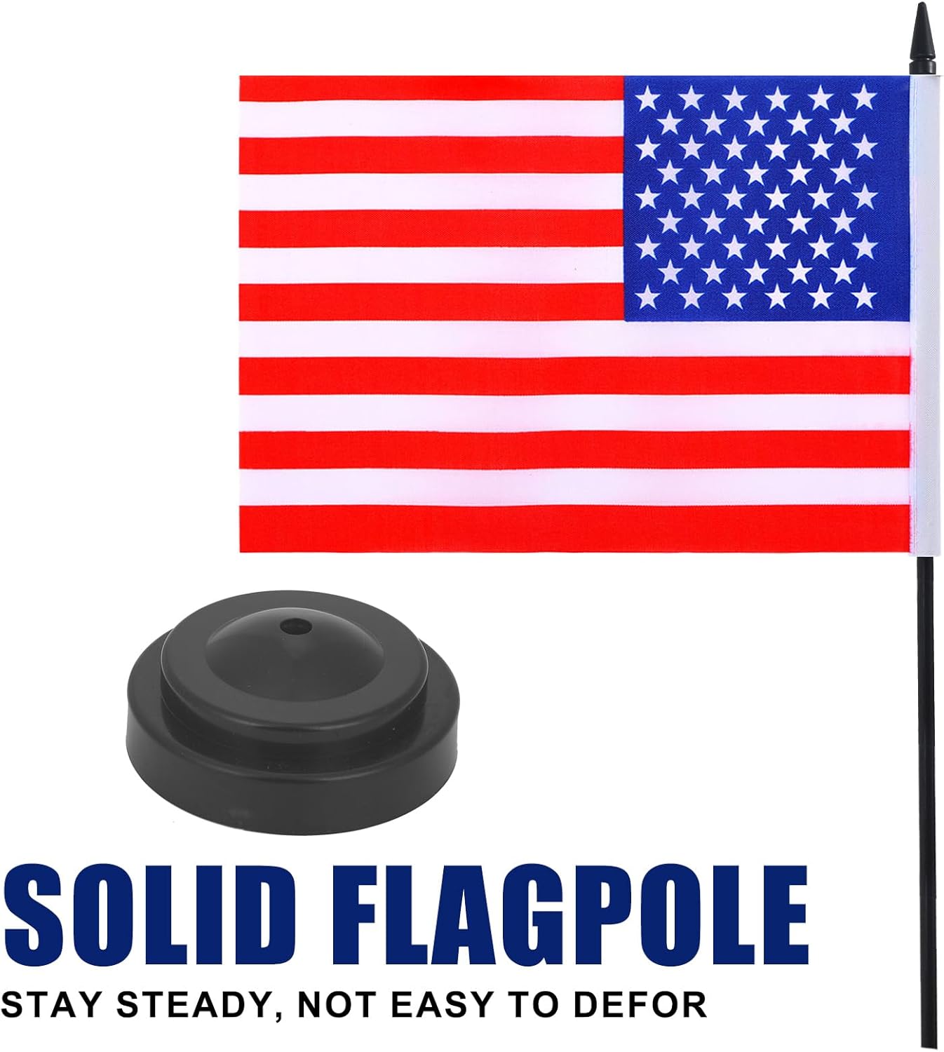 USA Desk Flag 12" Solid Pole Deluxe Set American Flags Banner Mini Small US Office Table Flags with Black Stand Base Desktop Decorations(2Pack)