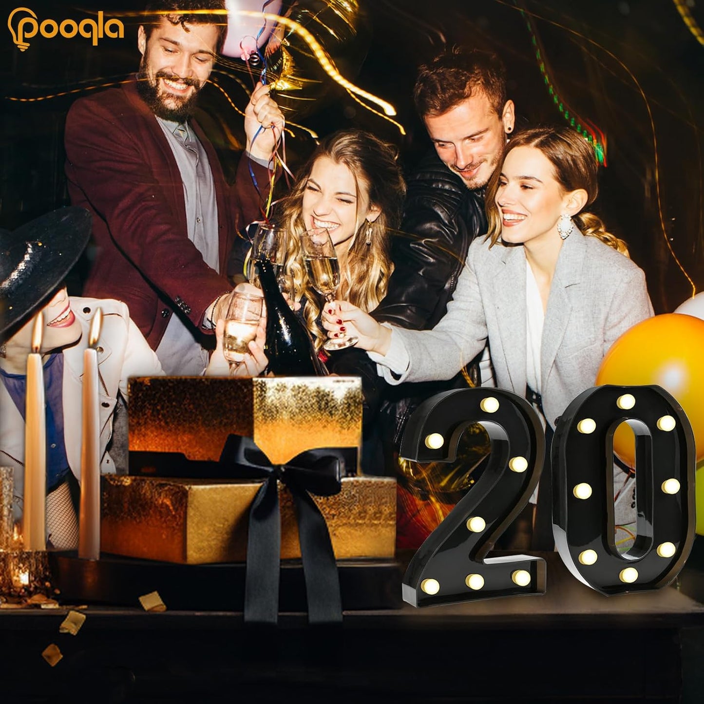 Pooqla Light Up Numbers, Decorative Marquee Number Light Sign for 20th Birthday Party Decor, LED Battery Powered Lighted Sign for Party, Lighted Number 20 for Wall Home Anniversary Decoration