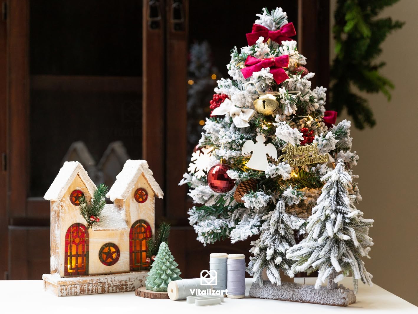 Vitalizart Velvet Ribbon Set 3/8" x 15 Yd Wooden Spool Fabric Trim 3 Rolls * 5 Yd for Christmas Wreath Decoration Handmade Craft Ornaments Gift Wrapping & Bow Making Light Blue Lavender