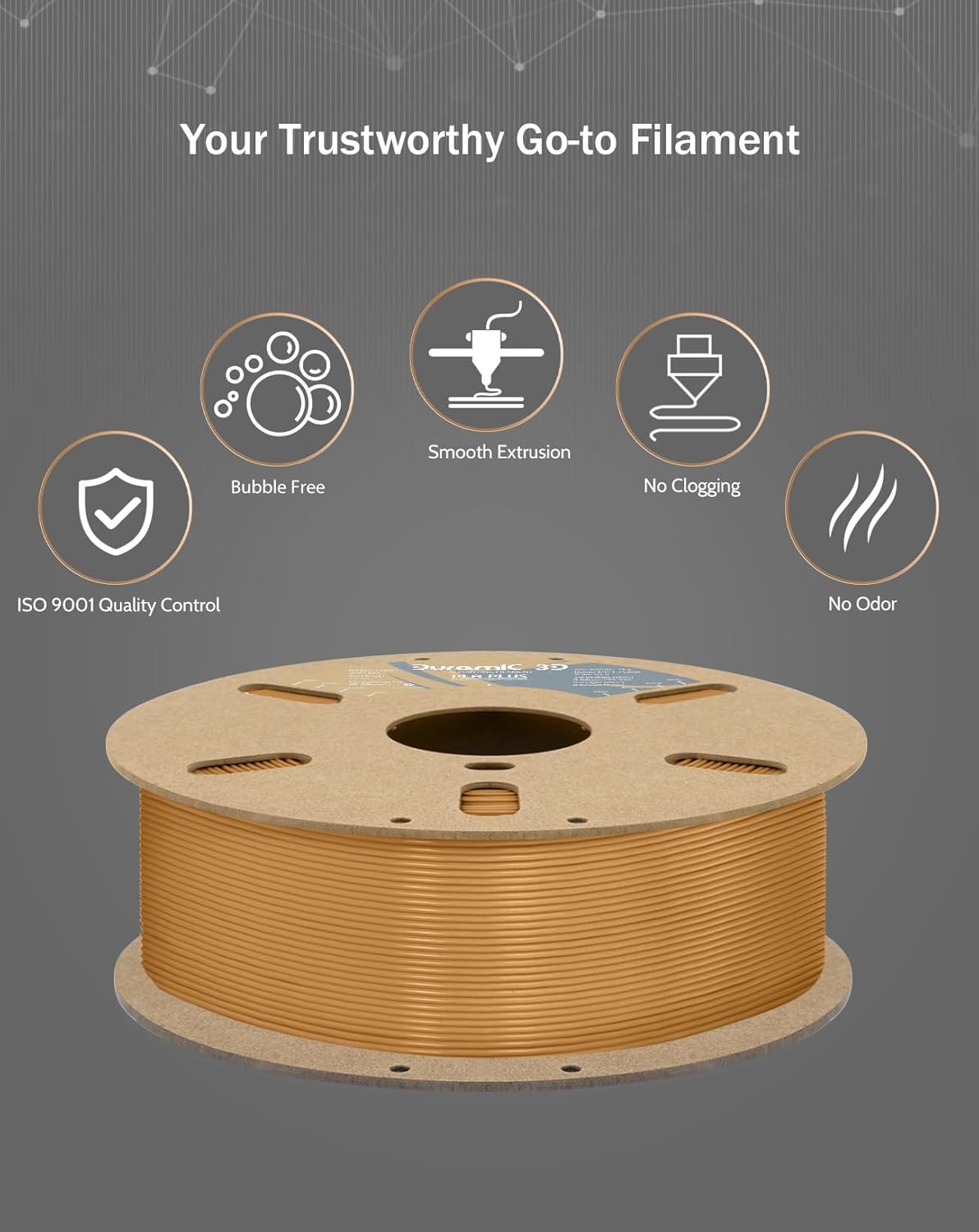 DURAMIC 3D PLA+ Filament 1.75mm 1Kg Light Brown, PLA Plus Filament 1Kg Spool(2.2lbs) Tougher and Stronger, Dimensional Accuracy Probability +/- 0.02mm