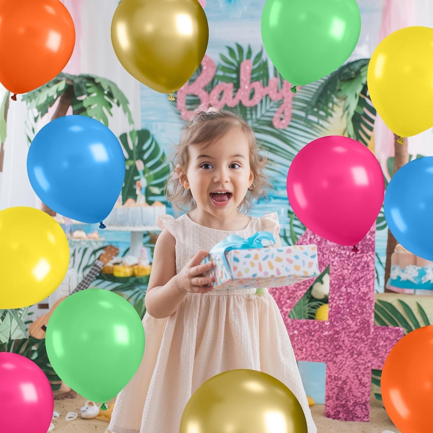 Paready Colorful Balloons Set, 50 Pcs Rainbow Metallic Gold Balloon, 12 Inch Teal Blue and Orange Hot Pink Yellow Balloons for Rainbow Easter Birthday Party Decorations