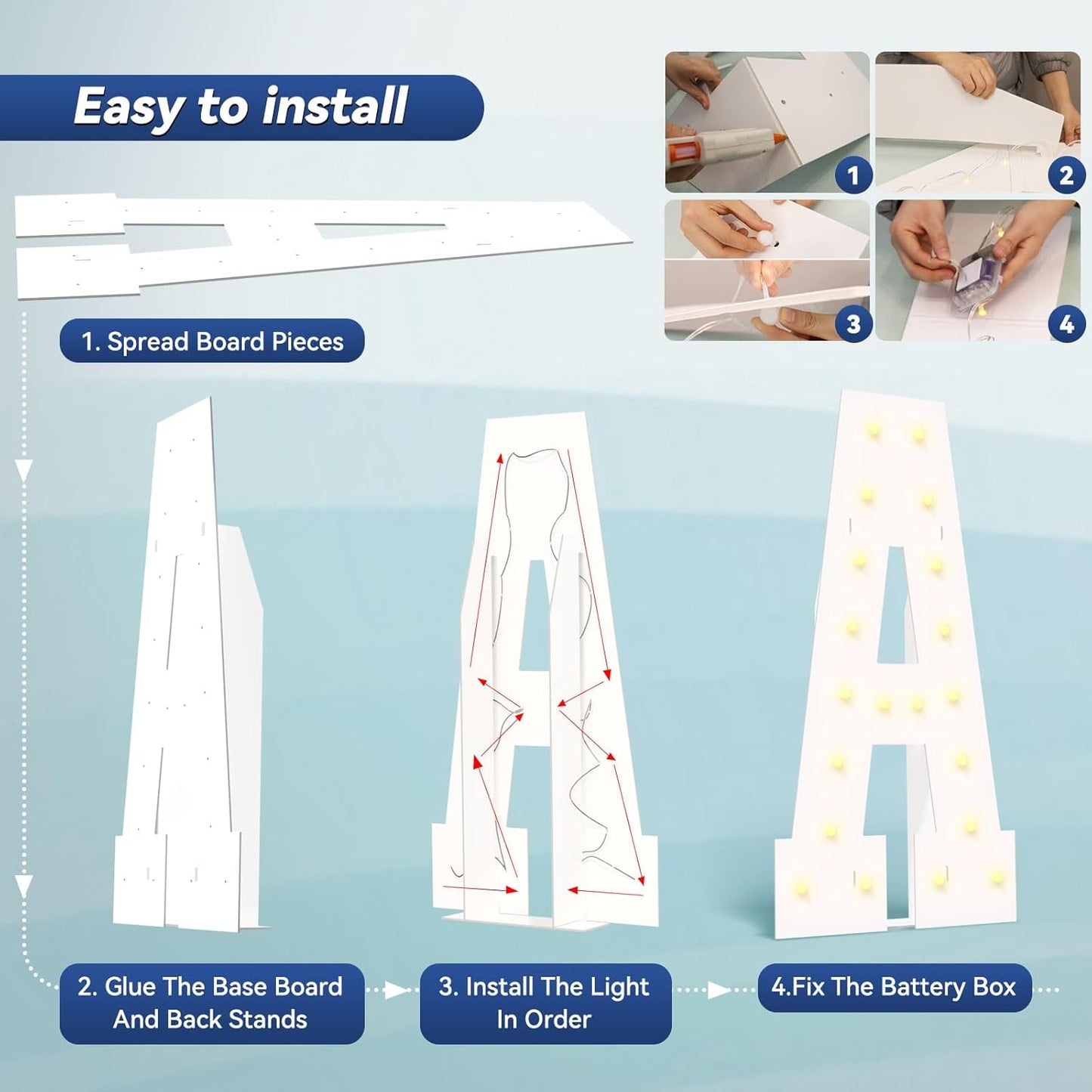 4FT Marquee Light Up Letters - Large Marquee Letters 4 Feet Tall for Birthday Party Decorations, Big Letter for Wedding Event Marry Me Baby Shower Bridal Shower, Letter A