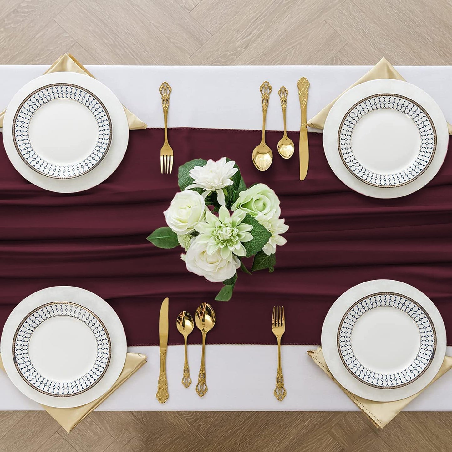 2 Pack 10 Ft Chiffon Table Runner Burgundy Gauze Long Table Runners 27x120 Inches Sheer Tulle Table Runner for Rustic Wedding Reception Bridal Shower Decorations Birthday Party