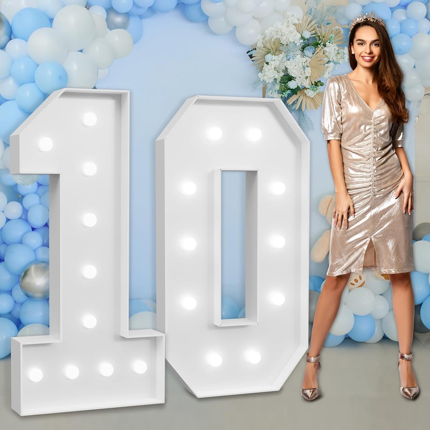 imprsv Marquee Numbers Large 10th-Birthday Decorations: 4ft Light Up Number Party Decor 10 Year Old Girl and Boy Birthday Decoration Backdrop Anniversary Cardboard Big Mosaic Balloon Frame Number 10