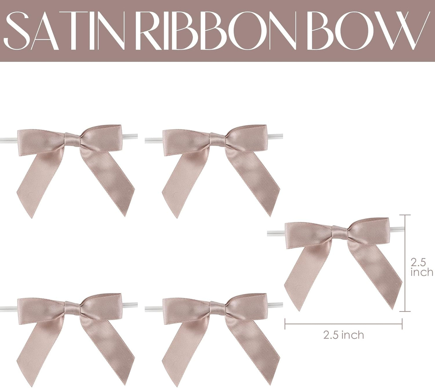 AIMUDI Dusty Rose Ribbon Bows Wedding Decor 2.5" Pretied Small Pink Bows for Crafts Premade Satin Twist Tie Bows for Treat Bags Cake Pop Bows Mini Bows for Gift Wrapping Candy Apples - 50 Counts