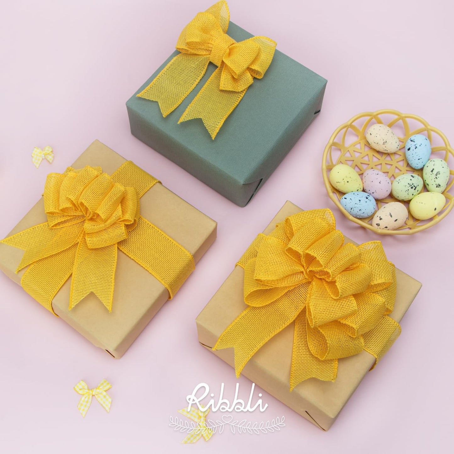 Ribbli Yellow Burlap Wired Ribbon,1-1/2 Inch x 10 Yard, Wired Edge Ribbon for Big Bow,Wreath,Tree Decoration,Outdoor Decoration