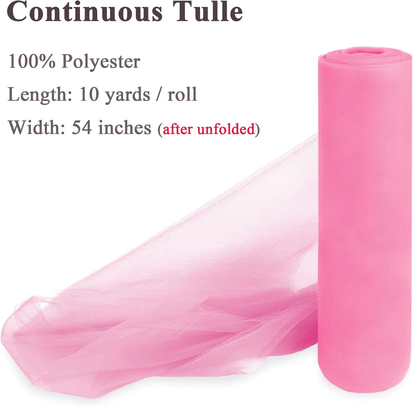 Pink Tulle Fabric Rolls 54 Inch x 10 Yards Large Mesh Tull Bolt for Wedding, Garden Netting, Tutu Skirt, Party Decoration and Craft Supplies