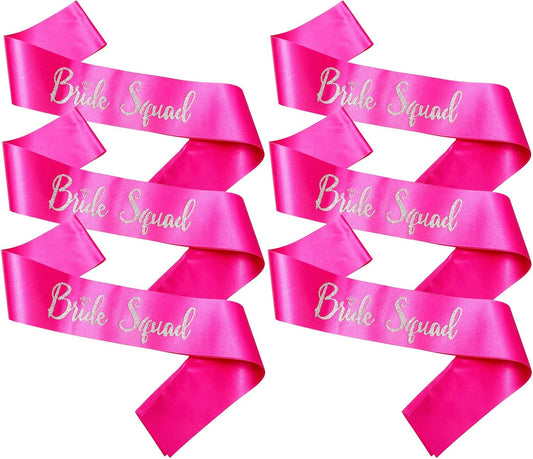 Bride Squad Sashes, 6 Pack Silver Glitter Bachelorette Party Sash for Bridal Shower Wedding Party Accessories Supplies Engagement Gifts Hot Pink