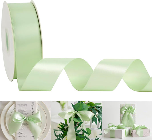 HUIHUANG Seafoam Green Satin Ribbon 1-1/2 inch x 50 Yards Pastel Green Silk Satin Ribbon for Gift Wrapping, Bows, Flower Bouquet, Eternal Roses, Crafts, Wedding Holiday Party Decor