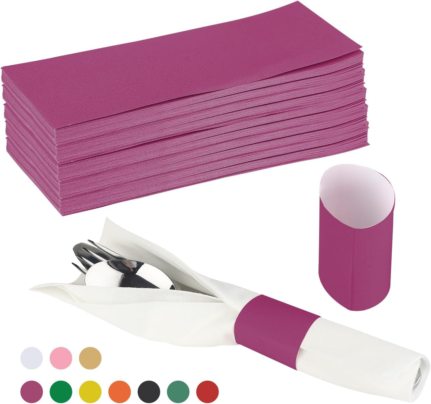 Germiwipe Paper Napkin Bands Box of 500,Napkin Rings Self Adhesive,Silverware Wraps Bands (Burgundy, Burgundy-500pcs)