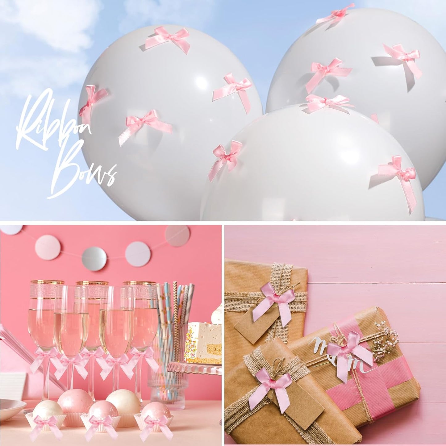 YGDZ Mini Pink Bows - 50 PCS, Satin Fabric Ribbons for Crafts, Tiny Bows for Wedding Party Favors, Gift Box Decorations